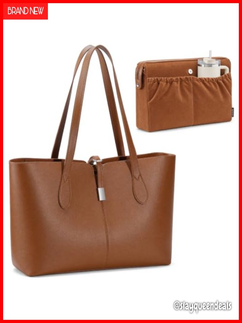 Vegan Leather Laptop Tote 15.6" Work Bag Removable Sleeve